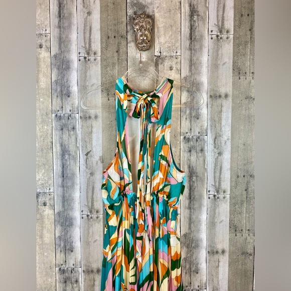 Anthropologie Maeve Keyhole Halter Maxi Dress in Blue Multi Size 1X Plus. - Picture 5 of 15